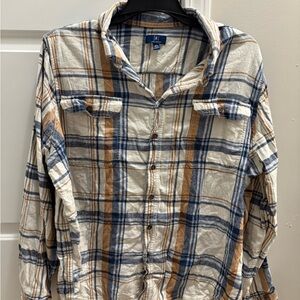 George Tan and Blue Checkered Shirt